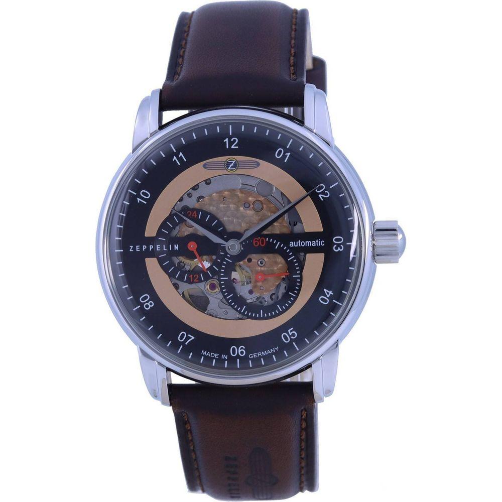 Zeppelin New Captain's Line Skeleton Dial Automatic 8664-5 86645 Men's Watch Leather Strap Replacement in Multicolour