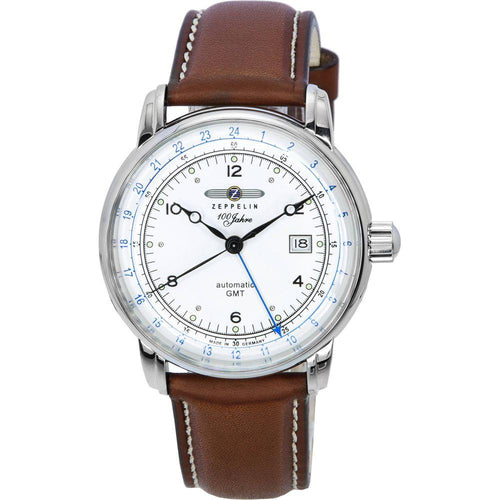 Load image into Gallery viewer, Zeppelin 100 Jahre GMT Leather Strap Replacement - Stylish Silver Dial Watch Band for Men
