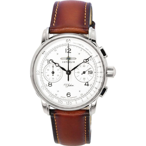 Load image into Gallery viewer, Zeppelin 100 Jahre Chronograph Leather Strap White Dial Quartz 86761 Men&#39;s Watch - Stylish and Sophisticated Zeppelin 100 Jahre Chronograph Leather Strap Men&#39;s Watch in White

