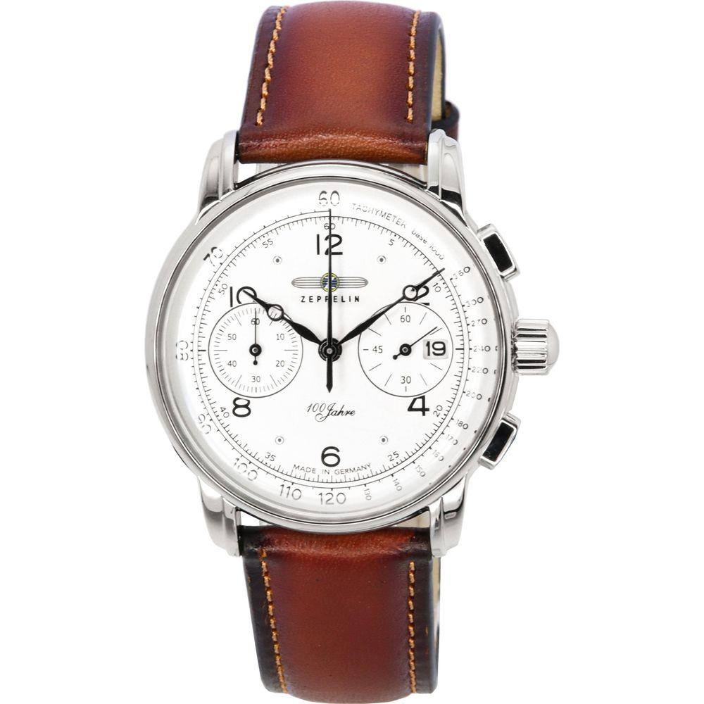 Zeppelin 100 Jahre Chronograph Leather Strap White Dial Quartz 86761 Men's Watch - Stylish and Sophisticated Zeppelin 100 Jahre Chronograph Leather Strap Men's Watch in White