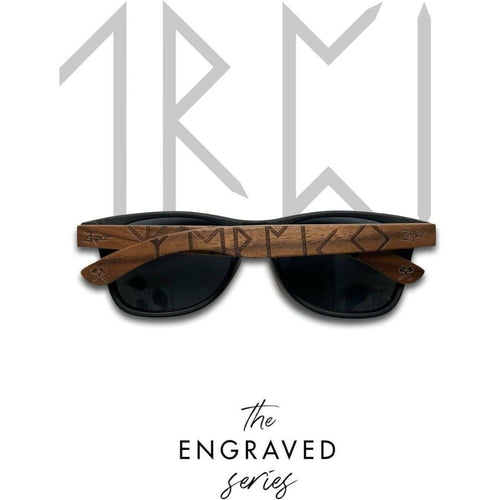 Load image into Gallery viewer, Eyewood | Engraved wooden sunglasses - Viking Runes - Black 
