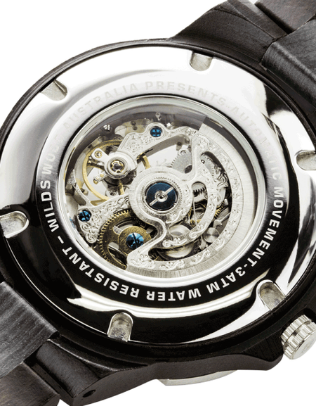 Men’s Genuine Automatic Ebony Wooden Watches No Battery 