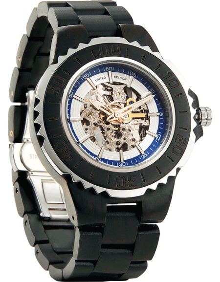 Men’s Genuine Automatic Ebony Wooden Watches No Battery 