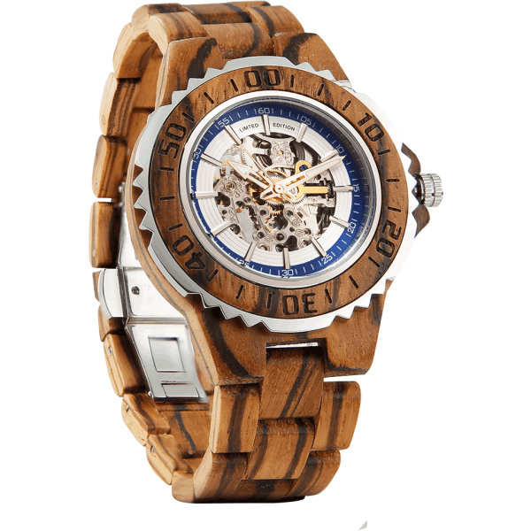 Men’s Genuine Automatic Zebra Wooden Watches No Battery 
