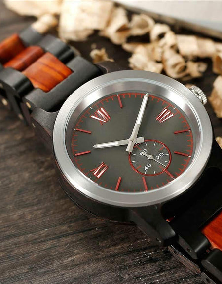 Men’s Handcrafted Engraving Ebony & Rose Wood Watch - Best 