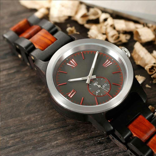 Load image into Gallery viewer, Men’s Handcrafted Engraving Ebony &amp; Rose Wood Watch - Best 
