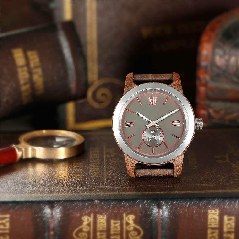 Men’s Handcrafted Engraving Walnut Wood Watch - Best Gift 