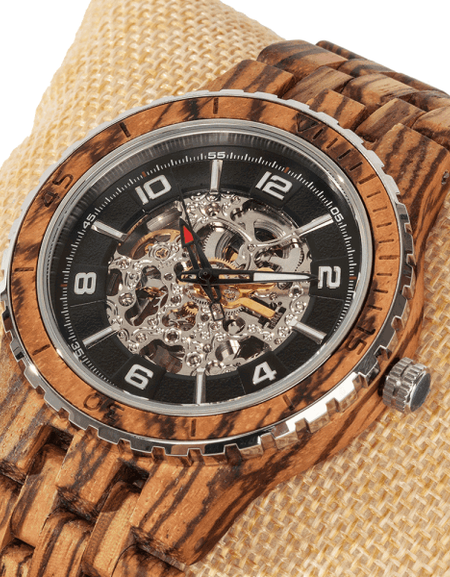 Men’s Premium Self-Winding Transparent Body Zebra Wood 