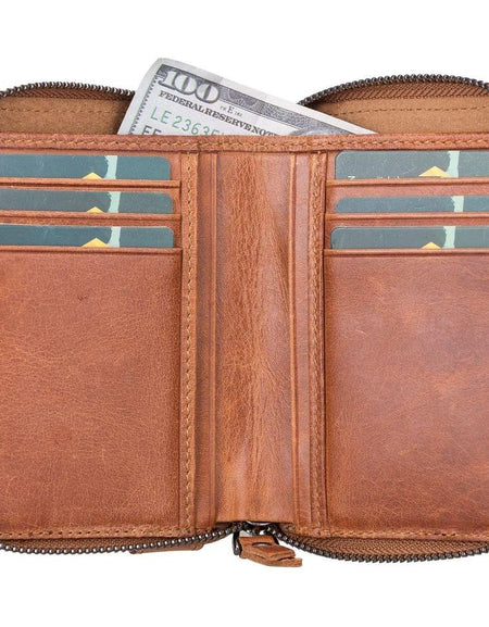 Powell Handmade Unisex Leather Wallet with Zippered Compartment-1
