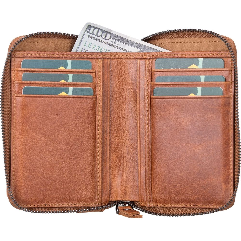 Powell Handmade Unisex Leather Wallet with Zippered Compartment-1