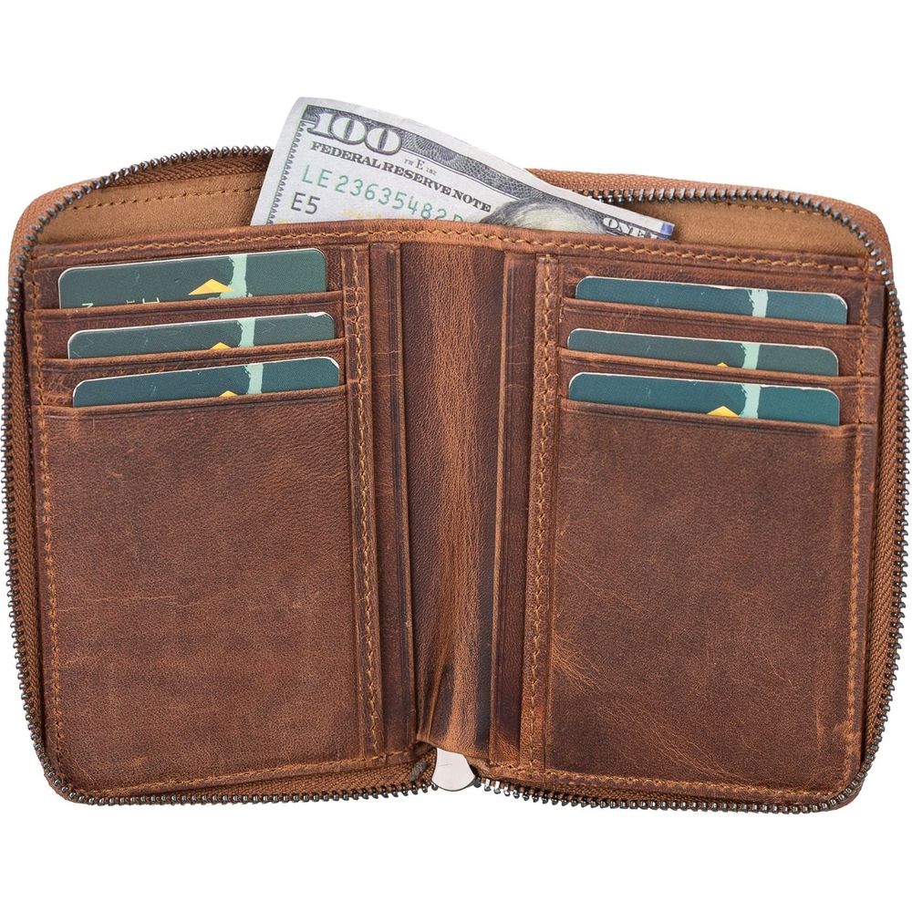 Powell Handmade Unisex Leather Wallet with Zippered Compartment-13